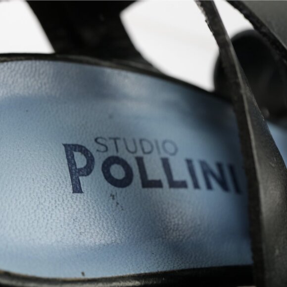 Pollini Womens Sandal Size 36.5 6.5 Black Leather Strappy Block Heel Dress Shoes - Picture 11 of 13